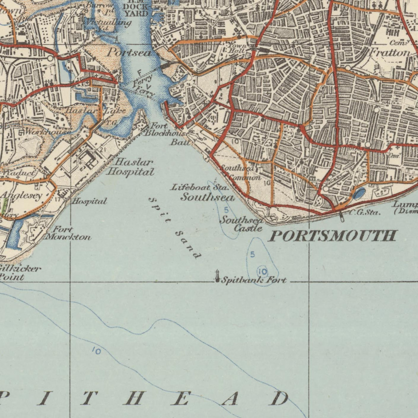 Alte Ordnance Survey-Karte, Blatt 142 - Isle of Wight, 1919-1926: Portsmouth, Newport, Ryde, Cowes, Gosport, Carisbrooke Castle, The Needles, Osborne House 