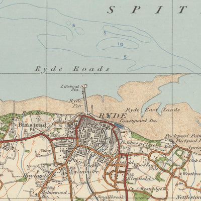 Alte Ordnance Survey-Karte, Blatt 142 - Isle of Wight, 1919-1926: Portsmouth, Newport, Ryde, Cowes, Gosport, Carisbrooke Castle, The Needles, Osborne House 