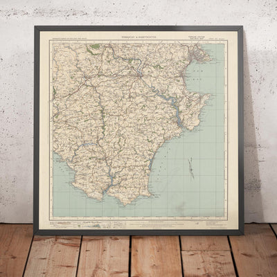 Alte Ordnance Survey Karte, Blatt 145 - Torquay & Dartmouth, 1919-1926: Paignton, Totnes, Brixham, Dartmoor National Park, Fluss Dart und Start Bay