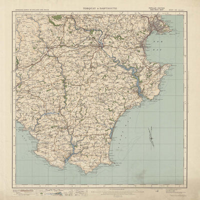 Alte Ordnance Survey Karte, Blatt 145 - Torquay & Dartmouth, 1919-1926: Paignton, Totnes, Brixham, Dartmoor National Park, Fluss Dart und Start Bay