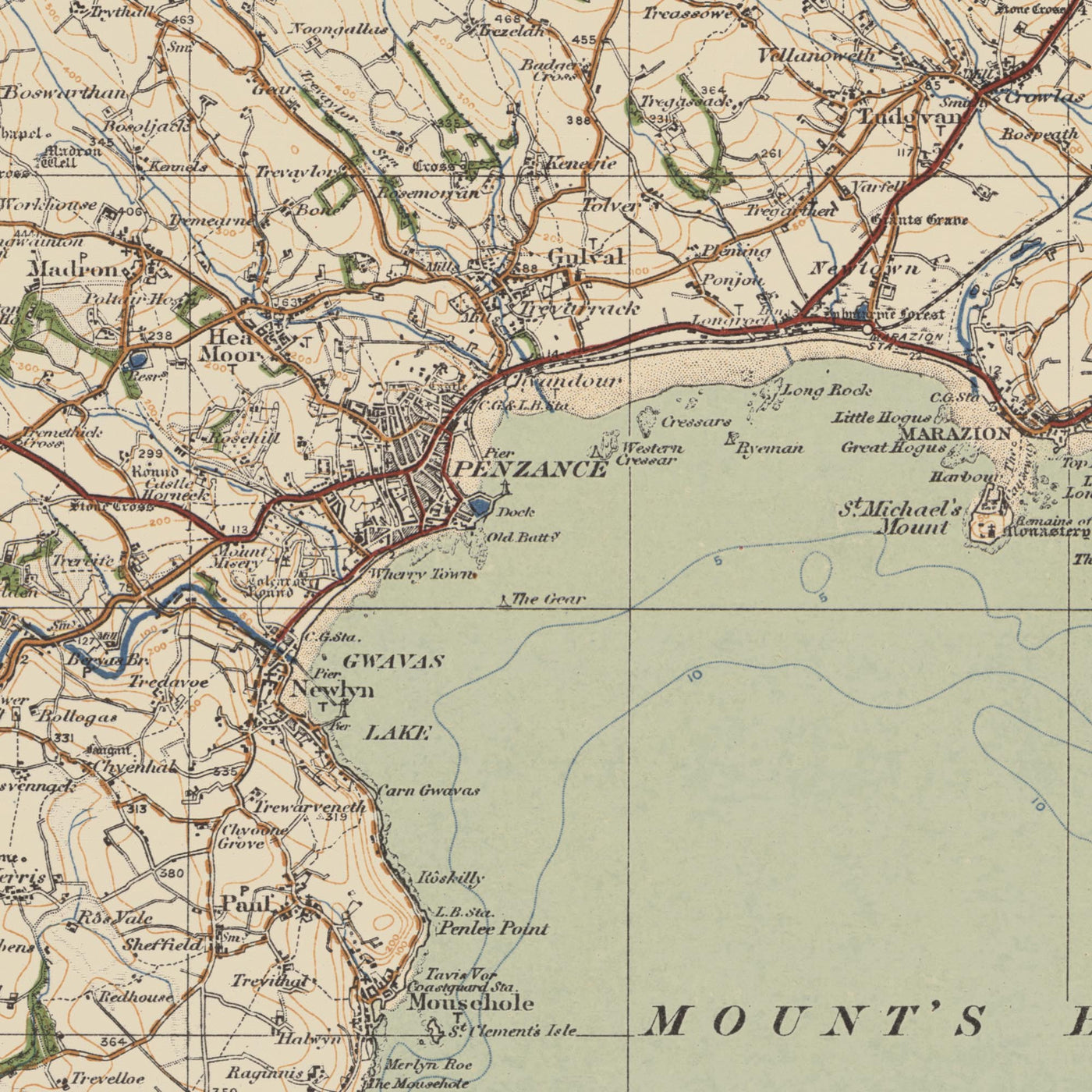 Old Ordnance Survey Map - Sheet 146 Lands End & Lizard, 1919-1926: Truro, Falmouth, St Ives, Penzance, Helston, St Michael's Mount, Lizard Point