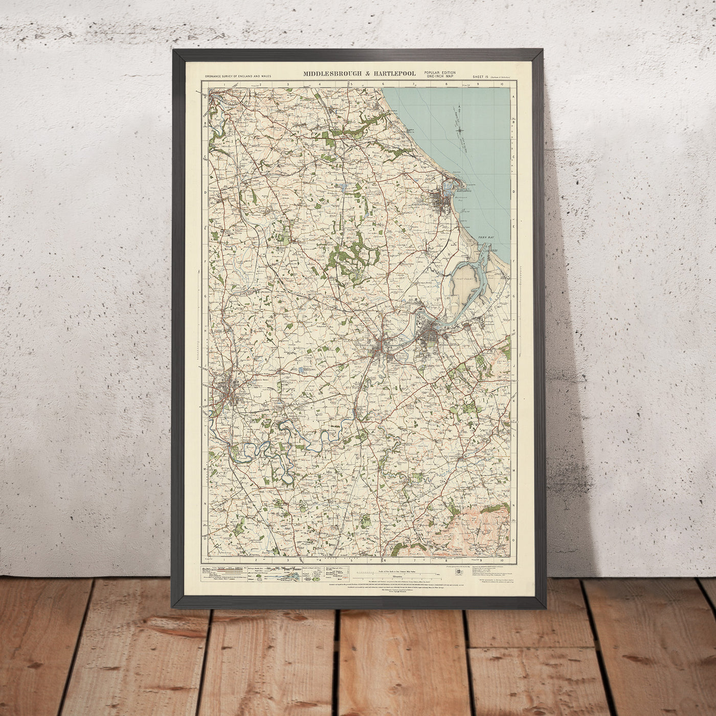 Mapa antiguo de Ordnance Survey, hoja 15 - Middlesbrough & Hartlepool, 1925: Durham, Thornaby, Seaton Carew, Darlington, Stockton-on-Tees