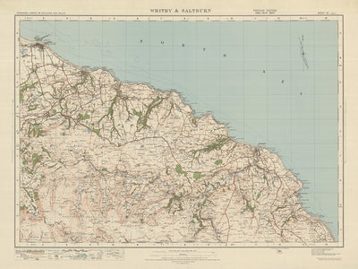 Ancienne carte de l'Ordnance Survey, feuille 16 - Whitby & Saltburn, 1925 : Redcar, Guisborough, Marske-by-the-sea, Loftus, Parc national des North York Moors