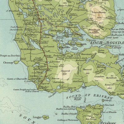 Antiguo mapa OS de Uist norte y sur, Hébridas Exteriores por Bartholomew, 1901: Lochmaddy, Hecla, Benbecula, Sound of Harris, Lochboisdale, Beinn Mhor