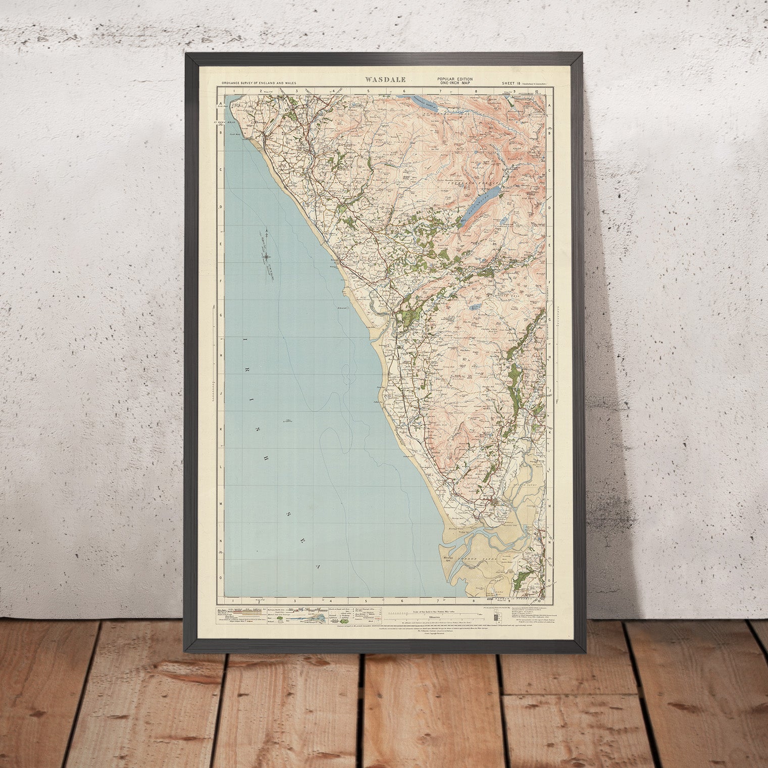 Old Ordnance Survey Map Sheet - Sheet18 WasdaleOS1in1925roughrestore36x24 Framemockup 