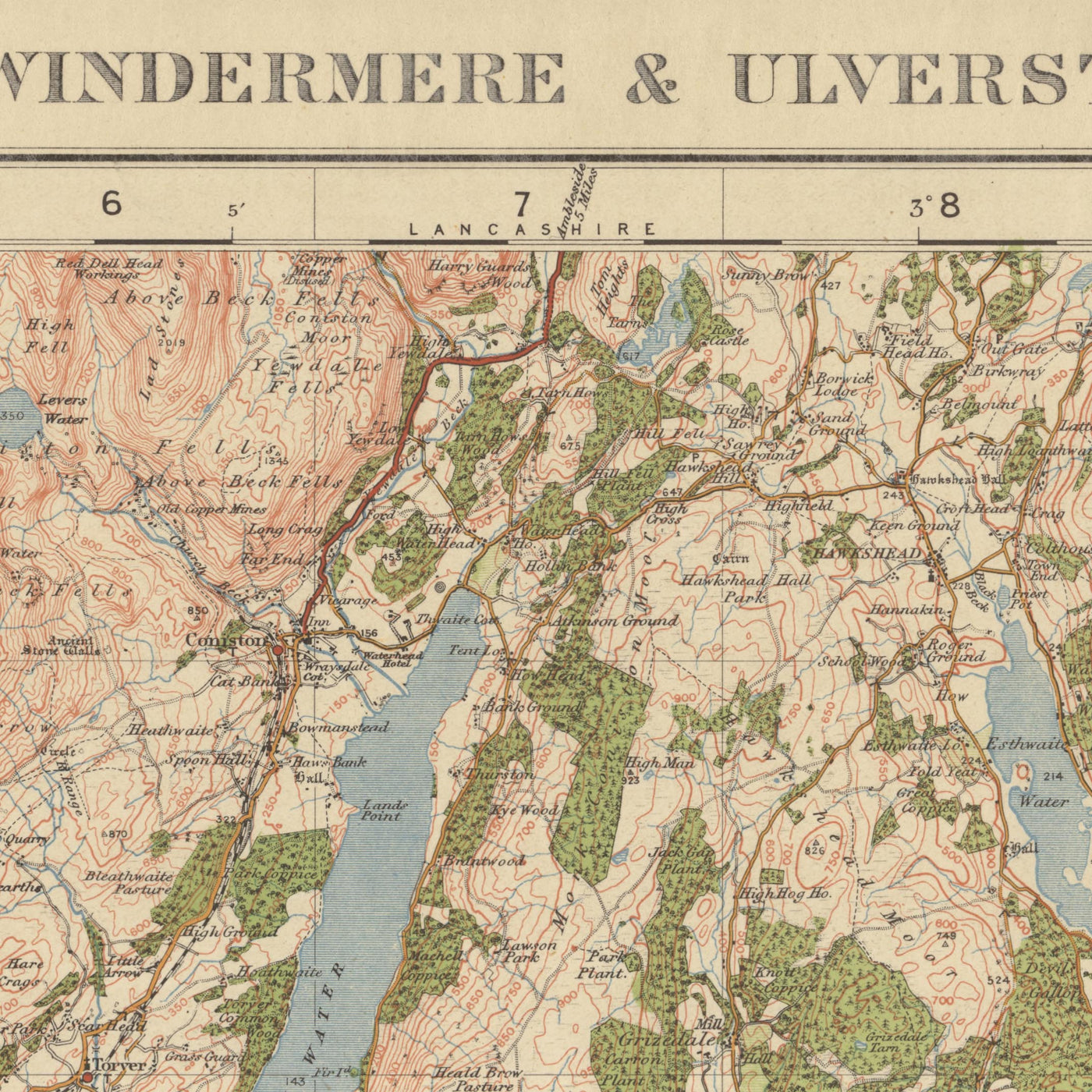 Old Ordnance Survey Map, Sheet 19 - Windermere & Ulverston, 1925: Dalton-in-Furness, Millom, Grange-over-Sands, Kendal and Lake District National Park