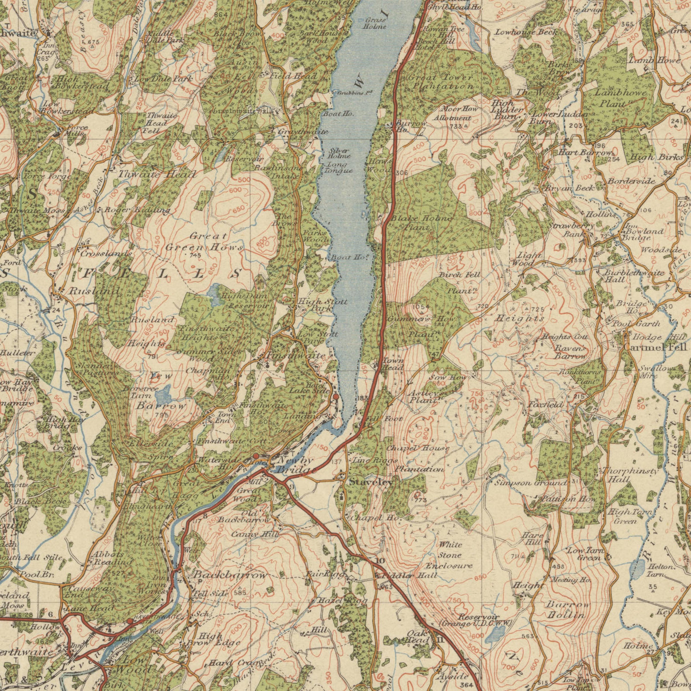 Old Ordnance Survey Map, Sheet 19 - Windermere & Ulverston, 1925: Dalton-in-Furness, Millom, Grange-over-Sands, Kendal and Lake District National Park