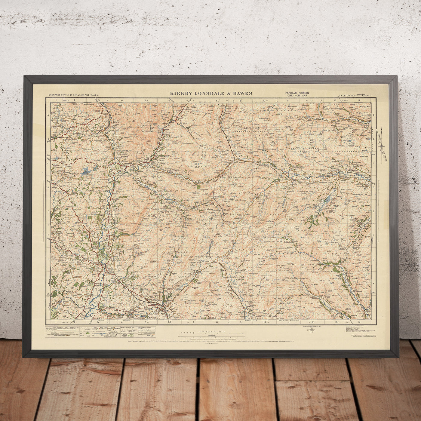Alte Ordnance Survey Karte, Blatt 20 - Kirkby Lonsdale & Hawes, 1925: Ingleton, Sedbergh, Askrigg, Yorkshire Dales National Park
