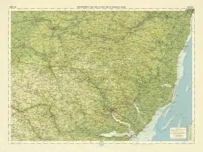 Antiguo mapa OS de Suffolk, Inglaterra por Bartolomé, 1901: Ipswich, Lowestoft, río Orwell, castillo de Framlingham, Orford Ness, bosque de Thetford