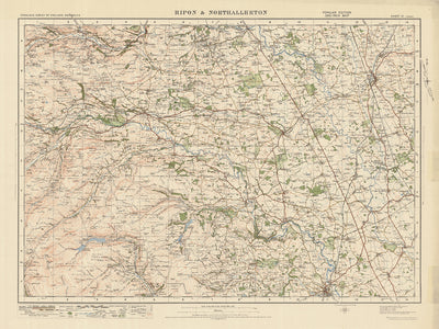 Mapa antiguo de Ordnance Survey, Hoja 21 - Ripon & Northallerton, 1925: Leyburn, Masham, Bedale, Bolton Castle, Nidderdale AONB