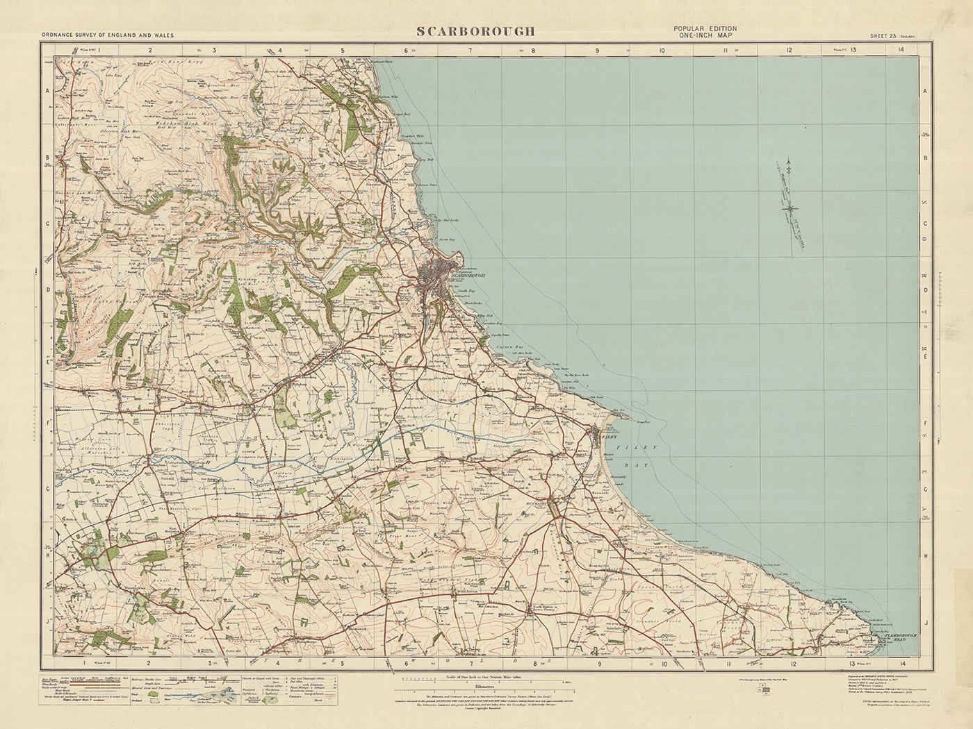 Old Ordnance Survey Map, Sheet 23 - Scarborough, 1925: Filey, Hunmanby ...