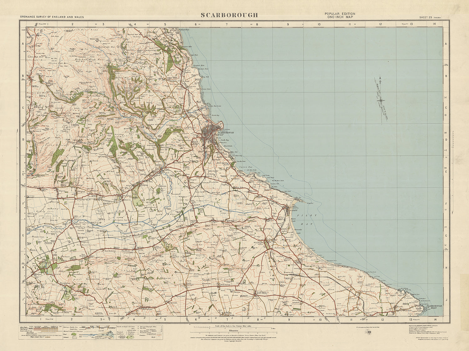 Old Ordnance Survey Map, Sheet 23 - Scarborough, 1925: Filey, Hunmanby ...