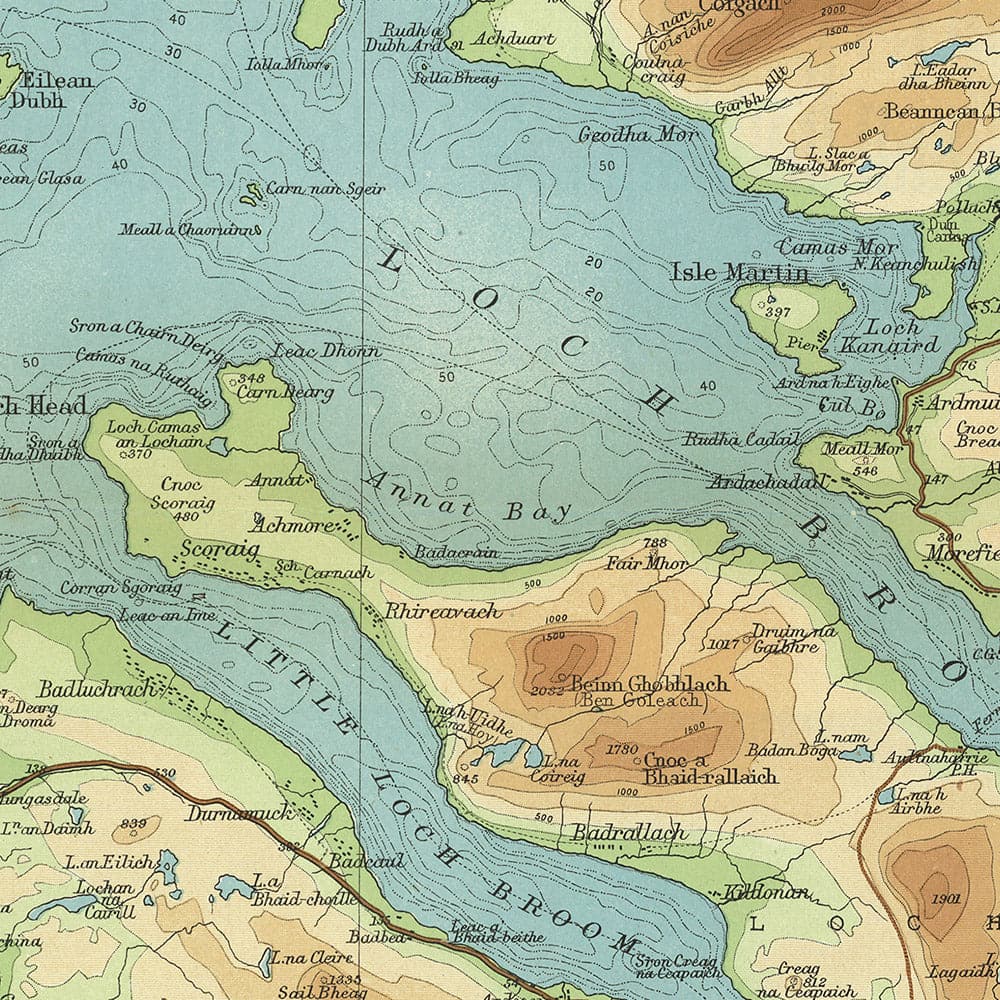 Old OS Map of Gair Loch & Loch Inver, Scottish Highlands by Bartholome ...