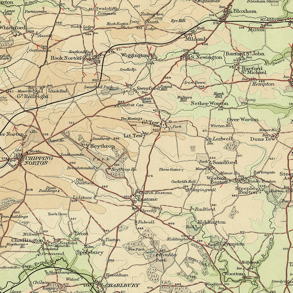 Old OS Map of Oxford by Bartholomew, 1901: Oxfordshire, Thames, Chilte ...