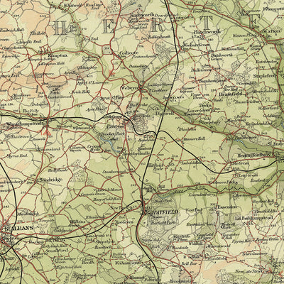 Antiguo mapa OS de Bedford, Hertford por Bartholomew, 1901: Luton, Bedford, Chiltern Hills, River Great Ouse, Woburn Abbey, Wrest Park