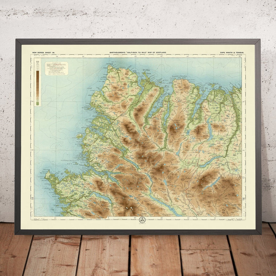Mappa OS antica di Cape Wrath e Tongue, Sutherland di Bartholomew, 1901: Ben Hope, Loch Eriboll, Kyle di Durness, Ben Loyal 