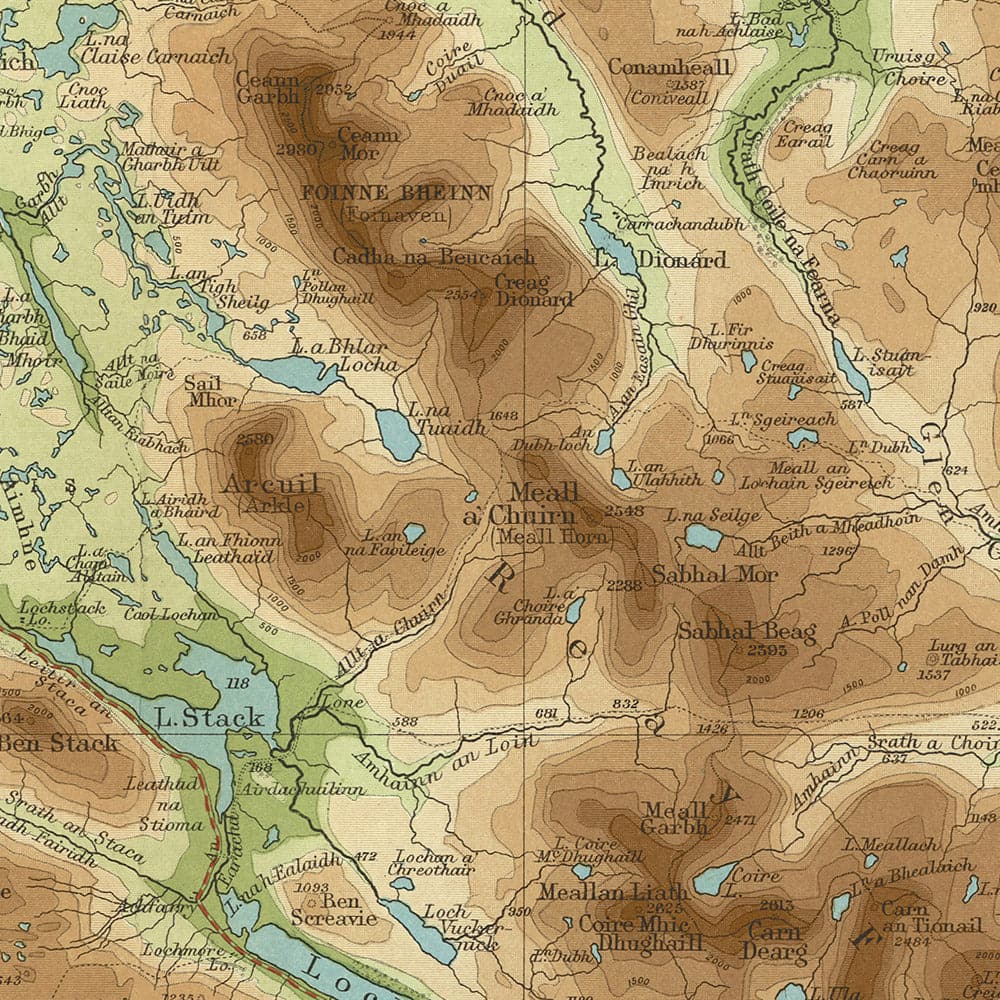 Alte OS-Karte von Cape Wrath & Tongue, Sutherland von Bartholomew, 1901: Ben Hope, Loch Eriboll, Durness, Tongue, Kyle of Durness, Ben Loyal