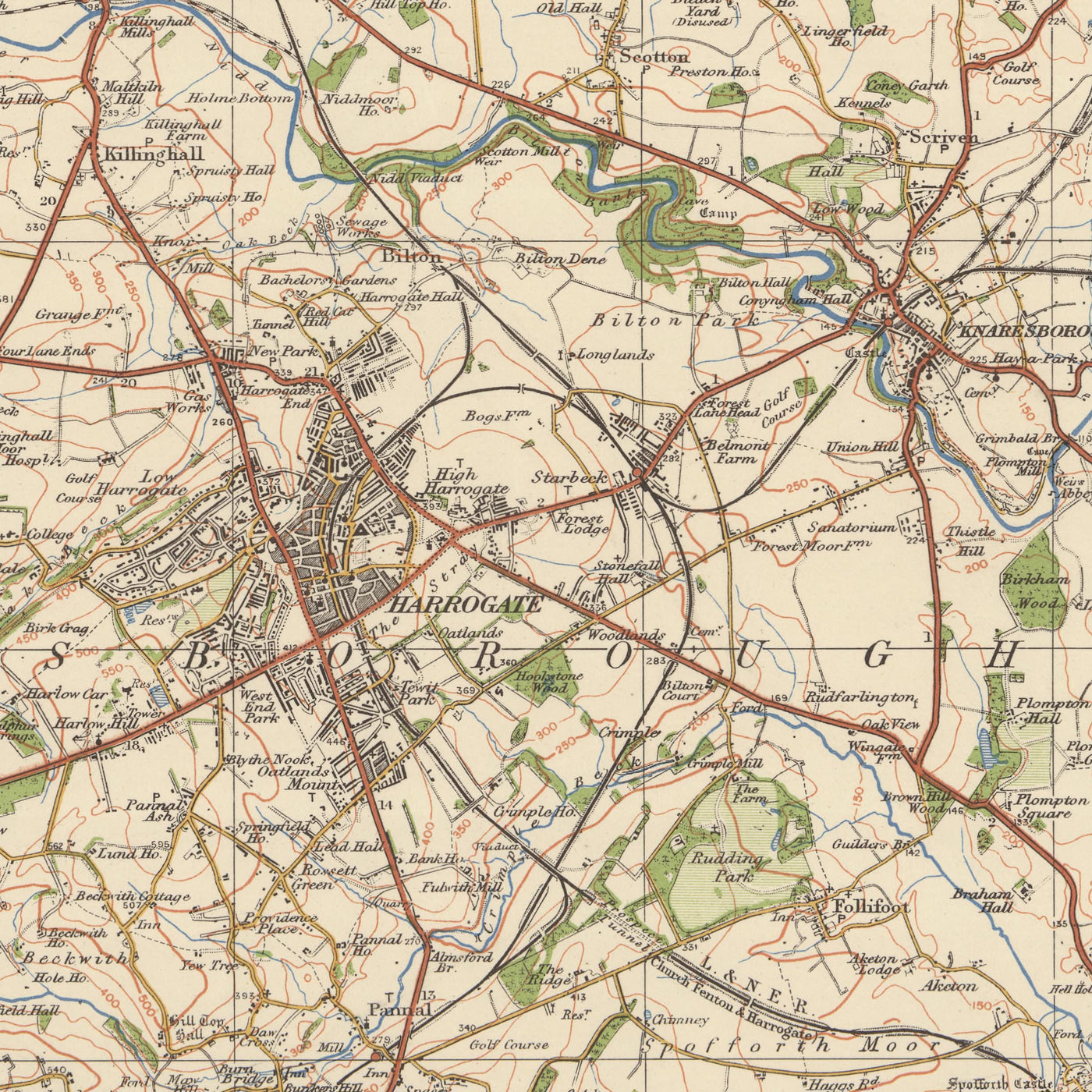 Old Ordnance Survey Map, Sheet 26 - Harrogate, 1925: Otley, Ilkley, Skipton, Knaresborough, Nidderdale AONB