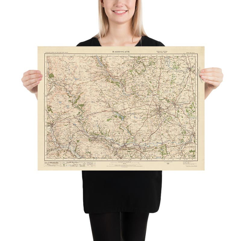 Alte Ordnance Survey Karte, Blatt 26 - Harrogate, 1925: Otley, Ilkley, Skipton, Knaresborough, Nidderdale AONB 