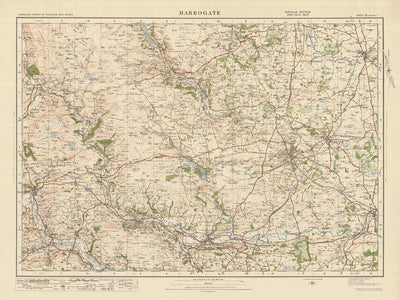 Ancienne carte de l'Ordnance Survey, feuille 26 - Harrogate, 1925 : Otley, Ilkley, Skipton, Knaresborough, Nidderdale AONB