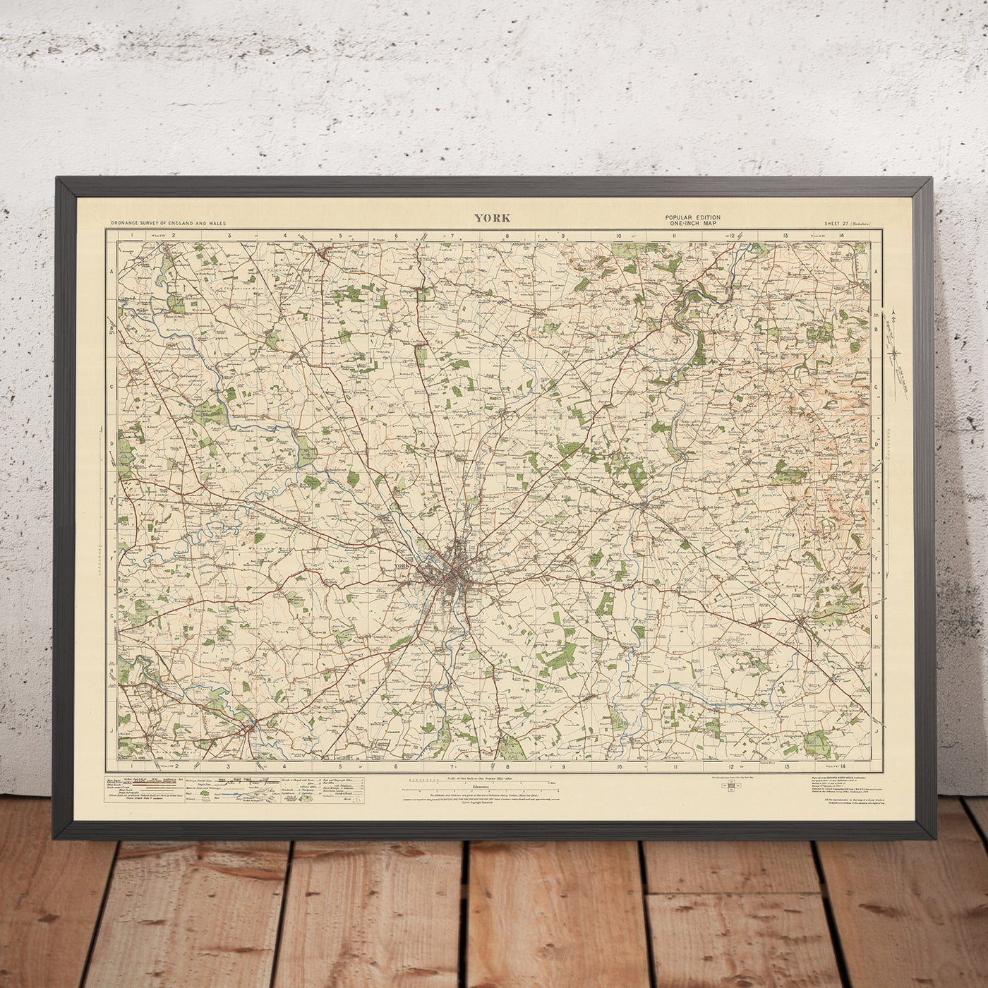 Alte Ordnance Survey Karte, Blatt 27 - York, 1925: Pocklington, Tadcaster, Easingwold, Stamford Bridge, Boston Spa