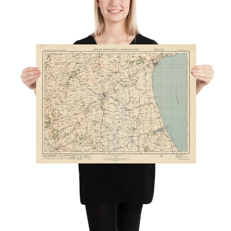 Alte Ordnance Survey-Karte, Blatt 28 - Gt Driffield & Bridlington, 1925: Hornsea, Nafferton, Skipsea, Market Weighton, Hutton Cranswick 