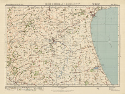 Ancienne carte de l'Ordnance Survey, feuille 28 - Gt Driffield & Bridlington, 1925 : Hornsea, Nafferton, Skipsea, Market Weighton, Hutton Cranswick
