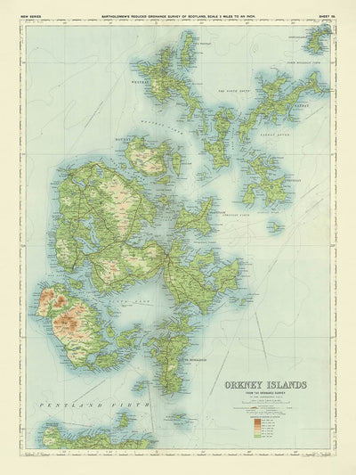Old OS Map of Orkney Islands by Bartholomew, 1901: Kirkwall, Stromness, Scapa Flow, Hoy, Pentland Firth, Mainland