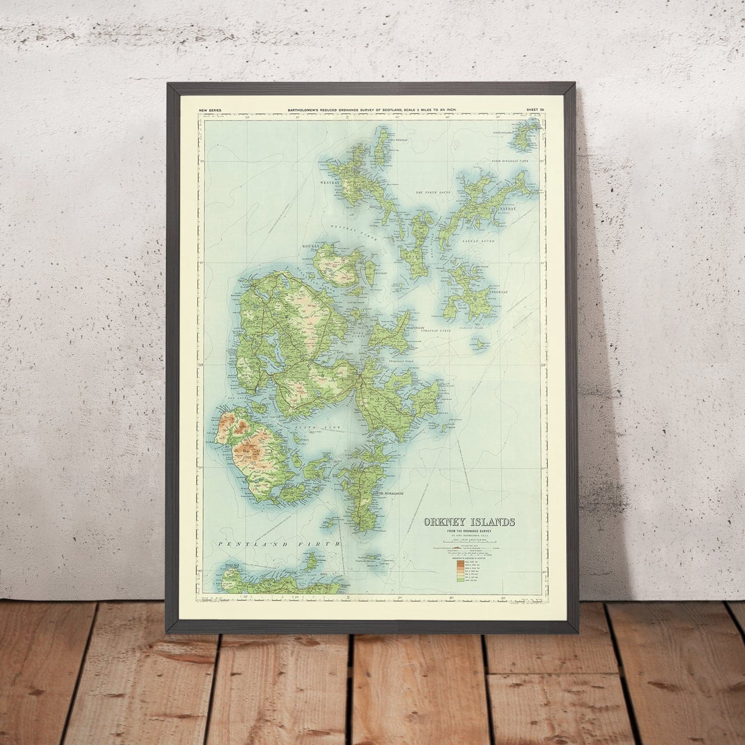 Old OS Map of Orkney Islands by - Sheet28 OrkneyIslandsScotlandBartholomew190124x18mockupframe 