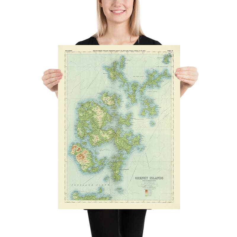 Antiguo mapa OS de las Islas Orcadas por Bartolomé, 1901: Kirkwall, Stromness, Scapa Flow, Hoy, Pentland Firth, continente