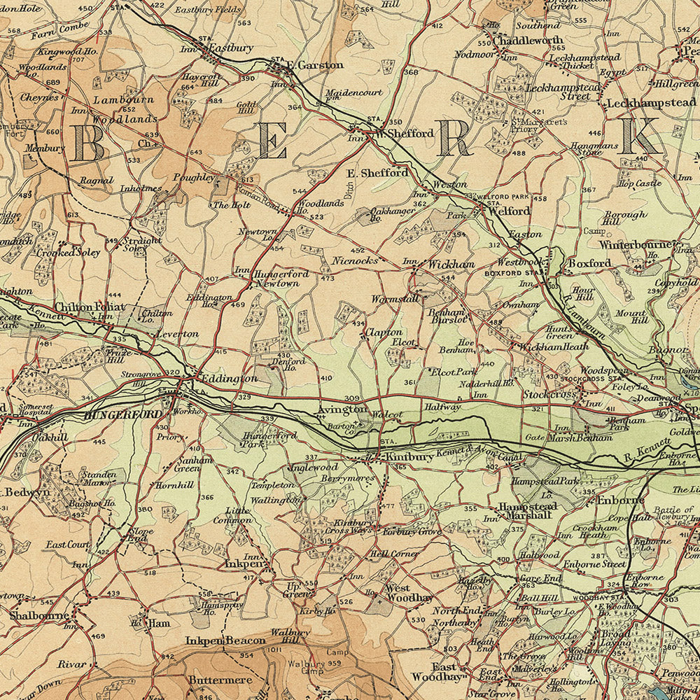 Alte OS-Karte von Berkshire von Bartholomew, 1901: Reading, Windsor, Themse, Windsor Castle, Downs, Chilterns