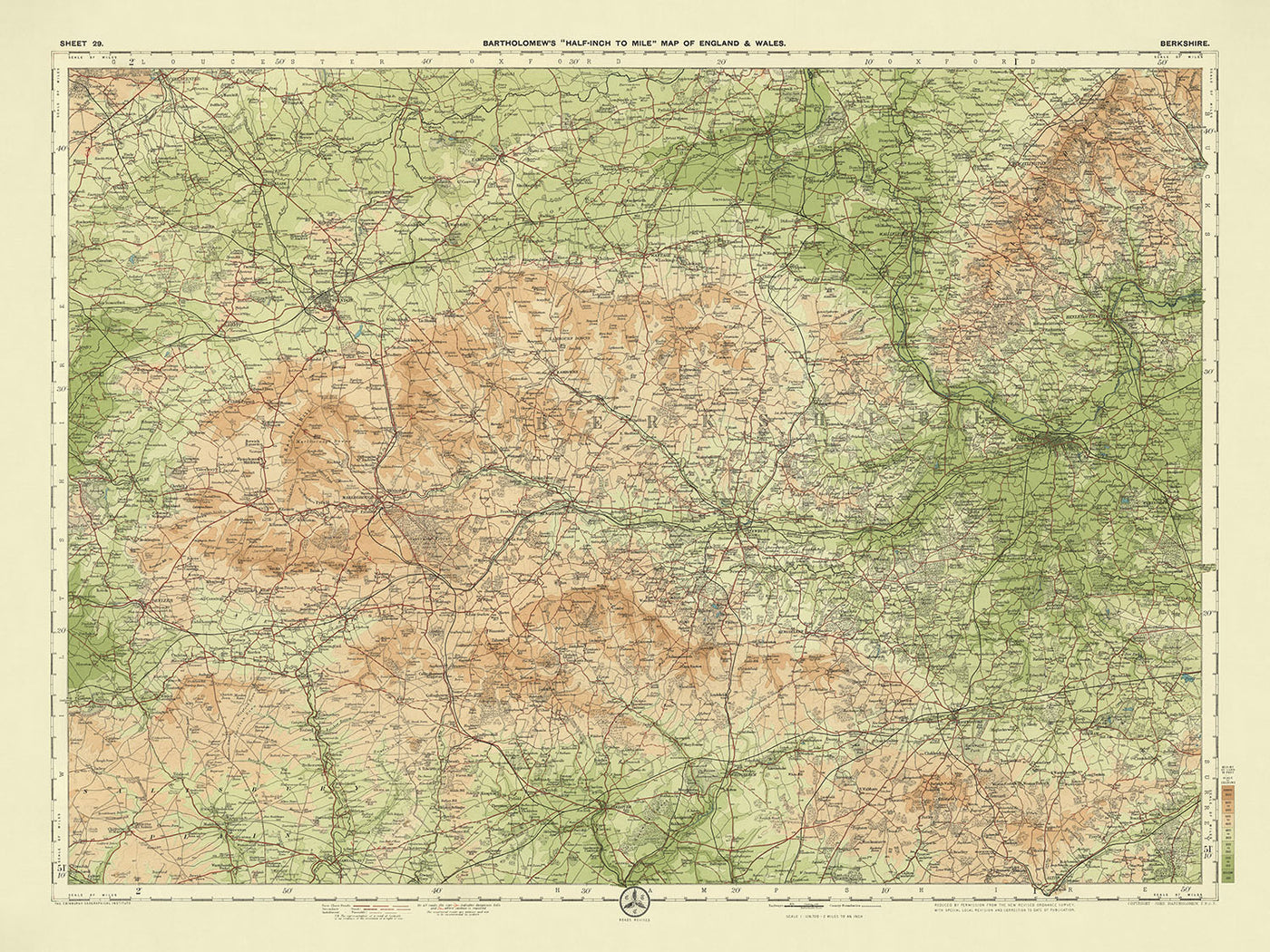 Antiguo mapa OS de Berkshire por Bartolomé, 1901: Reading, Windsor, Thames, Castillo de Windsor, Downs, Chilterns