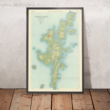 Ancienne carte OS des îles Shetland par Bartholomew, 1901 : Lerwick, Ronas Hill, Sullom Voe, Jarlshof, Fair Isle, Foula