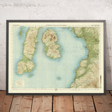 Mapa antiguo del OS de Kintyre, Isla de Arran y Bajo Clyde por Bartholomew, 1901: Mull, Brodick, Goat Fell, Río Clyde, Campbeltown 