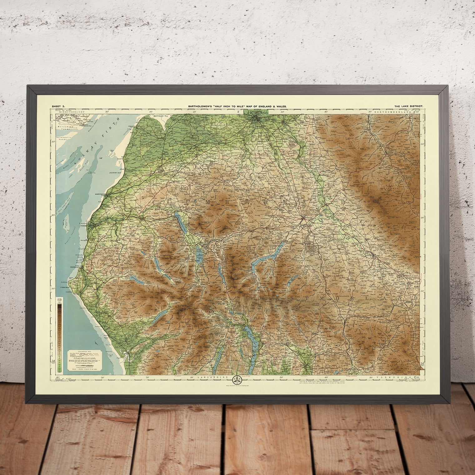 Old OS Map of The Lake District - Sheet3 TheLakeDistrictBartholomew190124x18 Mockupframe 
