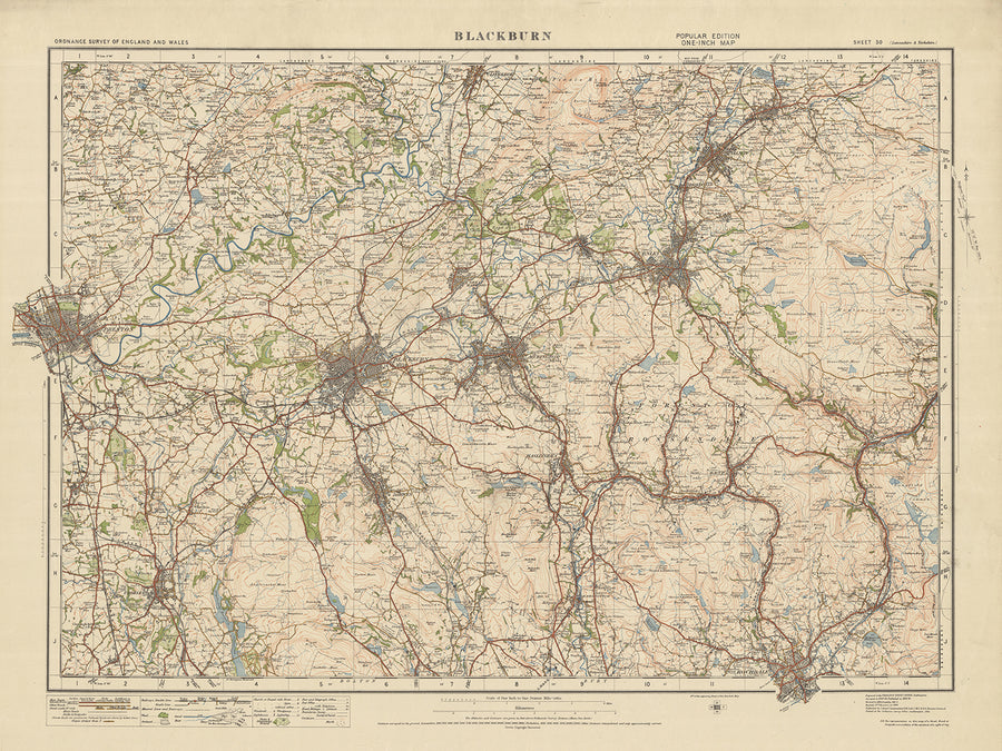 Mappa del vecchio Ordnance Survey, Foglio 30 - Blackburn, 1925: Preston, Burnley, Clitheroe, Accrington, Chorley 