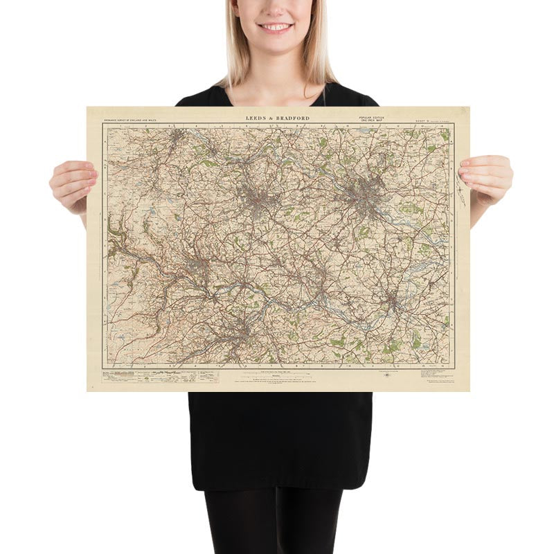 Mapa antiguo de Ordnance Survey, hoja 31 - Leeds & Bradford, 1925: Halifax, Huddersfield, Wakefield, Dewsbury, Keighley