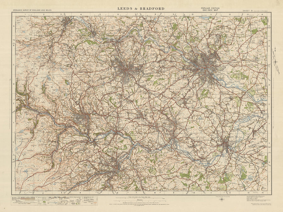 Alte Ordnance Survey-Karte, Blatt 31 - Leeds & Bradford, 1925: Halifax, Huddersfield, Wakefield, Dewsbury, Keighley 