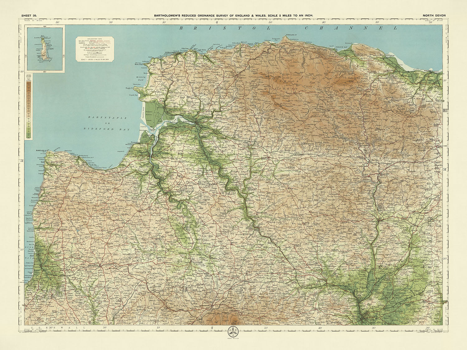Old OS Map of North Devon by Bartholomew, 1901: Barnstaple, Exmoor, Ri ...