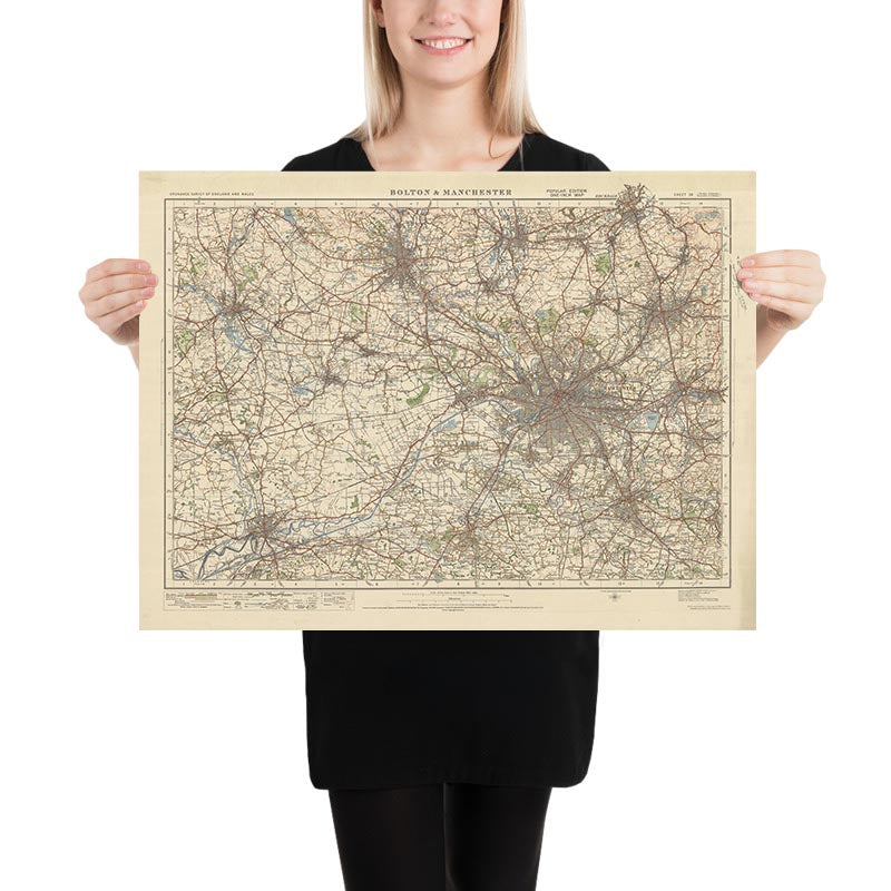 Alter Ordnance Survey-Karte, Blatt 36 - Bolton & Manchester, 1925: Warrington, Wigan, Oldham, Rochdale, Bury 