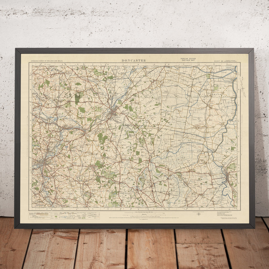Mapa antiguo de Ordnance Survey, hoja 38 - Doncaster, 1925: Rotherham, Gainsborough, Bawtry, Tickhill, Epworth