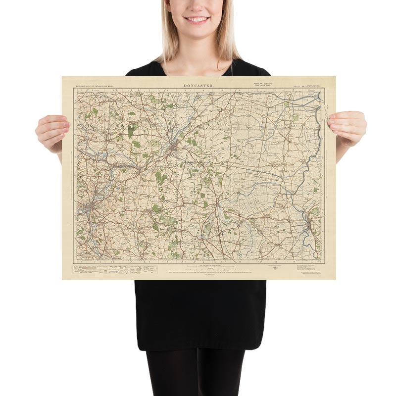 Mapa antiguo de Ordnance Survey, hoja 38 - Doncaster, 1925: Rotherham, Gainsborough, Bawtry, Tickhill, Epworth