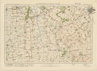 Ancienne carte de l'Ordnance Survey, feuille 39 - Scunthorpe & Market Rasen, 1925 : Brigg, Caistor, Kirton in Lindsey, Grimsby, Lincolnshire Wolds AONB