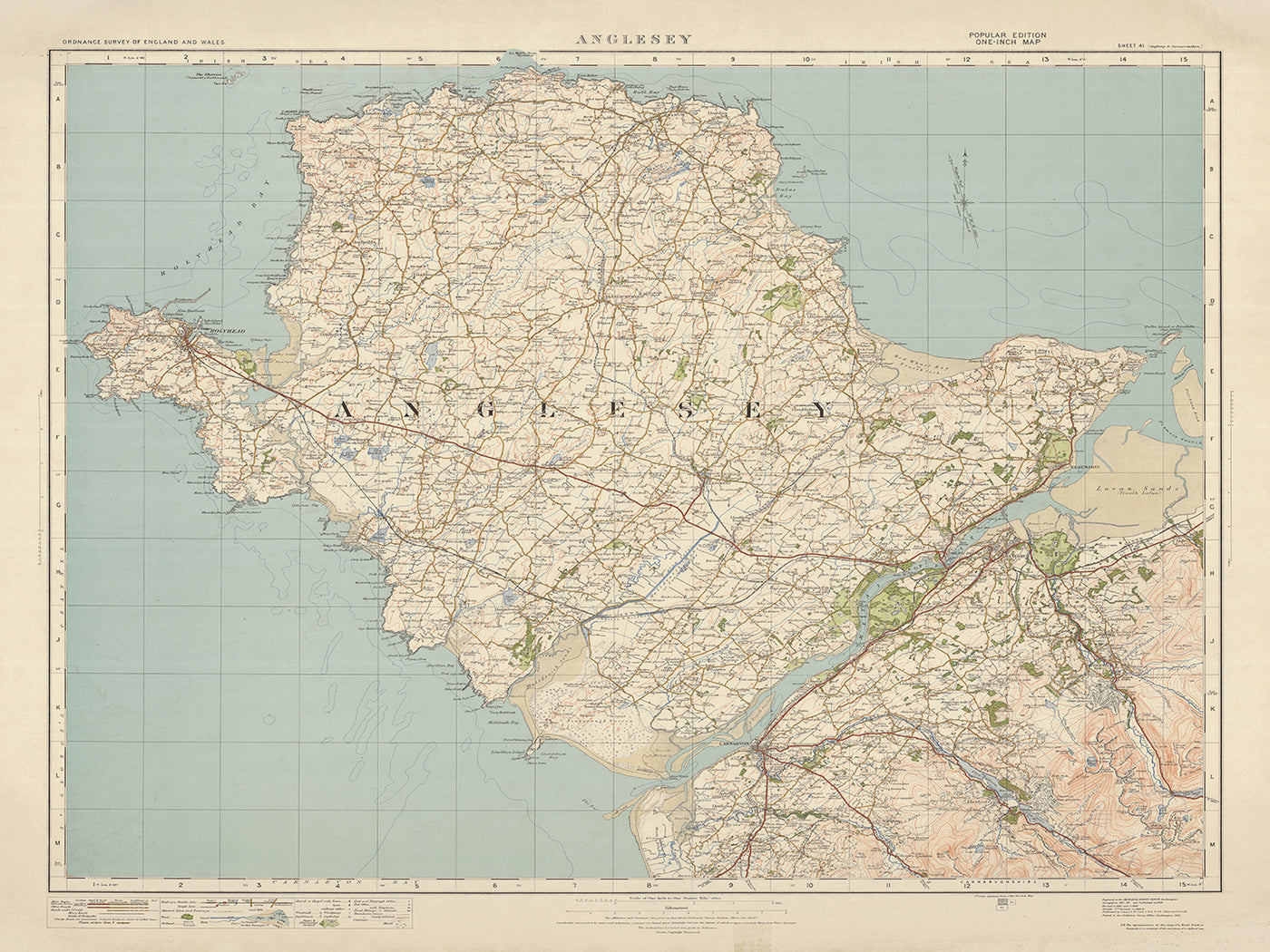 Old Ordnance Survey Map, Blatt 41 – Anglesey, 1925: Bangor, Caernarfon, Holyhead, Amlwch, Beaumaris