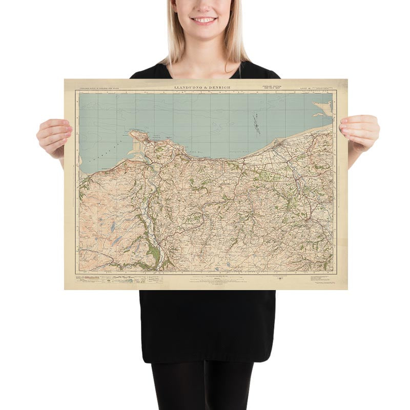 Mapa de Old Ordnance Survey, hoja 42 - Llandudno y Denbigh, 1925: Colwyn Bay, Llanwrst, Rhyl, Conwy, Gwydir Forest Park