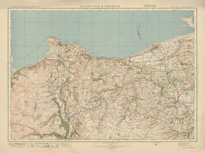Carte Old Ordnance Survey, feuille 42 - Llandudno & Denbigh, 1925 : Colwyn Bay, Llanwrst, Rhyl, Conwy, Gwydir Forest Park