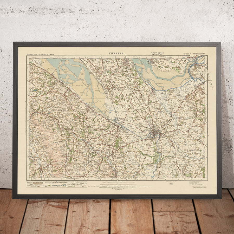 Alte Ordnance Survey-Karte, Blatt 43 - Chester, 1925: Flint, Widnes, Ellesmere Port, Mold, Clwydian Range und Dee Valley AONB 