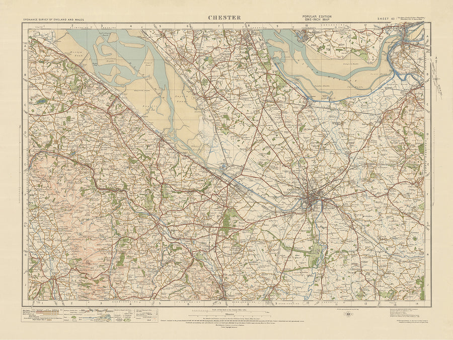 Alte Ordnance Survey-Karte, Blatt 43 - Chester, 1925: Flint, Widnes, Ellesmere Port, Mold, Clwydian Range und Dee Valley AONB 