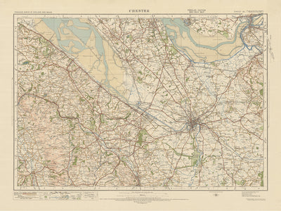 Mapa de Old Ordnance Survey, hoja 43 - Chester, 1925: Flint, Widnes, Ellesmere Port, Mold, Clwydian Range y Dee Valley AONB