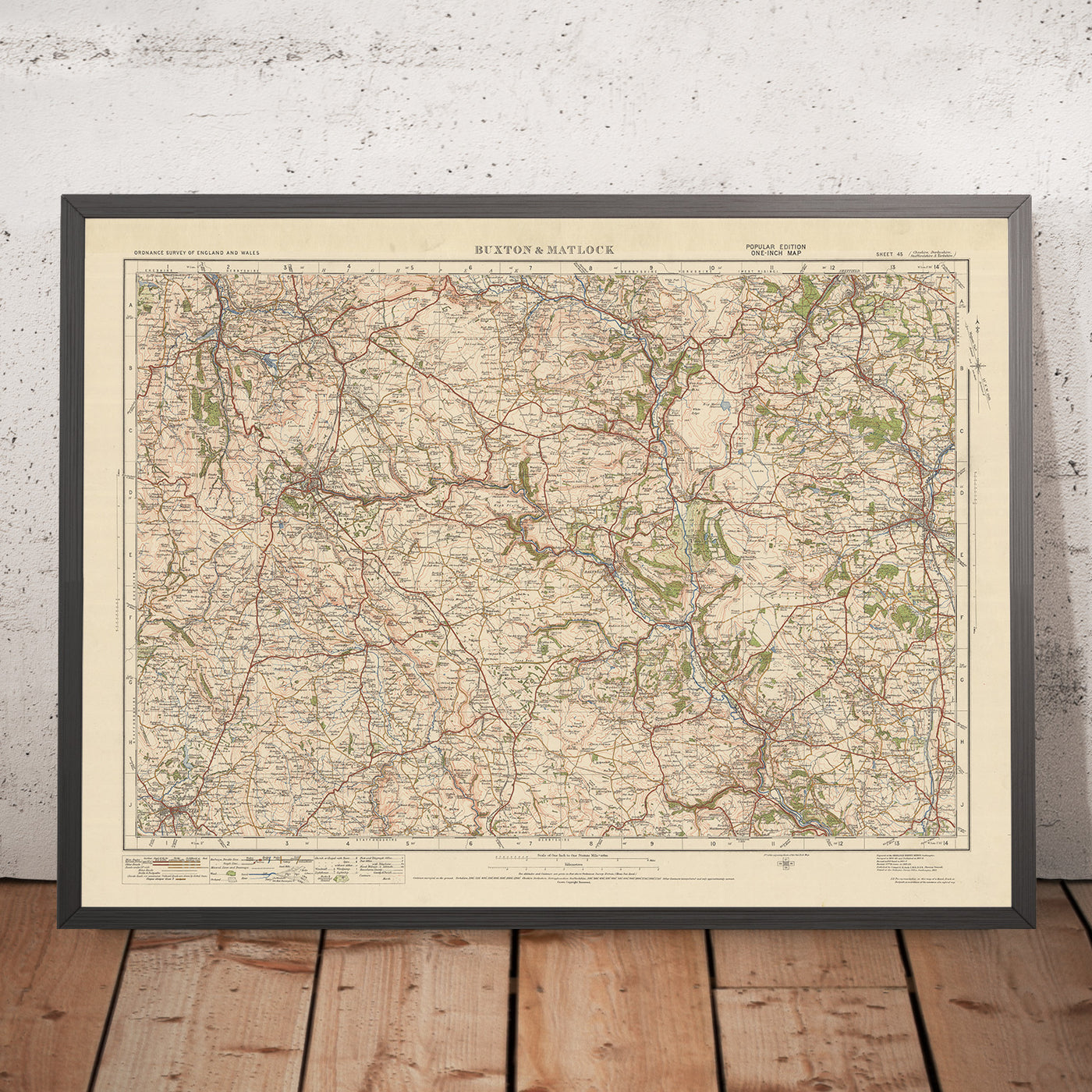 Old Ordnance Survey Map, Blatt 45 – Buxton & Matlock, 1925: Leek, Chesterfield, Bakewell, Chapel-en-le-Frith und Peak District National Park
